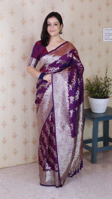 FASHION STROM Woven Bollywood Silk Blend Saree(Maroon)