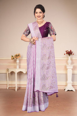 shrijamyaham Printed Bollywood Chiffon Saree(Purple)