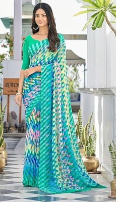 JustEthnic Geometric Print Bollywood Chiffon Saree(Green)