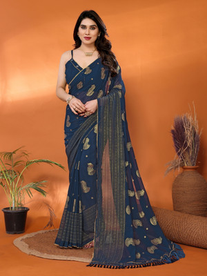 UPTRENDS Solid/Plain Bollywood Georgette Saree(Dark Blue)