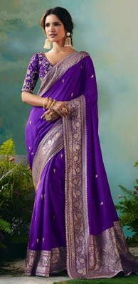 Shree nath Sadi Centre Embroidered Bollywood Tissue, Organza Saree(Dark Blue)