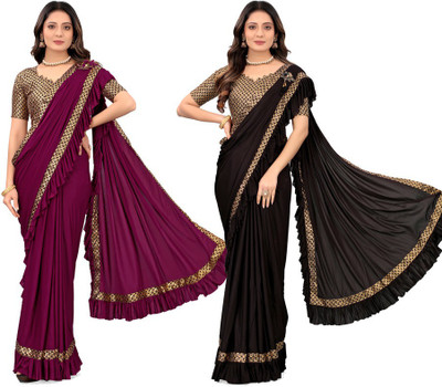 HARIOM FASHION Solid/Plain Bollywood Lycra Blend Saree(Pack of 2, Multicolor)