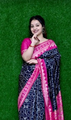 ETHNIC SAREES Bharat Printed Sambalpuri Pure Cotton Saree(Black)