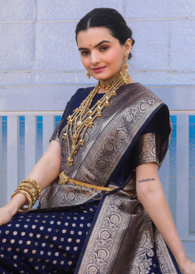 COSBILA FASHION Woven Banarasi Silk Blend Saree(Blue)