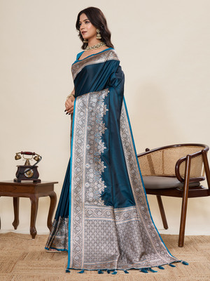 VM Selling Hub Woven Banarasi Pure Silk Saree(Blue)