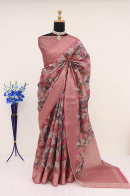 VED CREATION Printed Handloom Jacquard Saree(Multicolor)