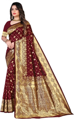 mahakay Woven Kanjivaram Silk Blend Saree(Maroon)
