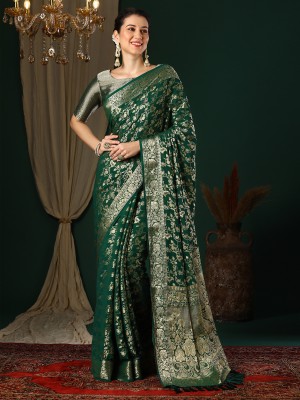 Sareemall Woven Kanjivaram Georgette Saree(Green)