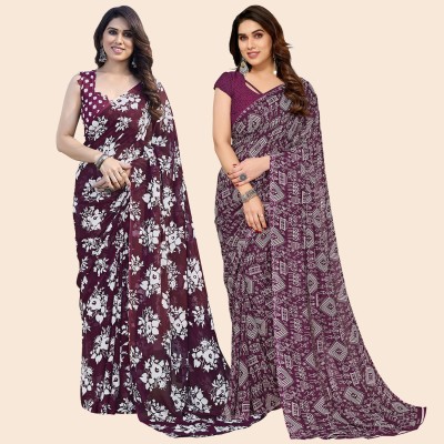 Anand Sarees Printed Daily Wear Georgette Saree(Pack of 2, Maroon, Purple)