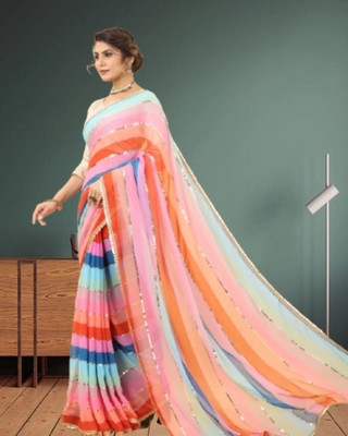 JAYAMENTERPRISE Striped, Printed, Digital Print Bollywood Georgette Saree(Multicolor)