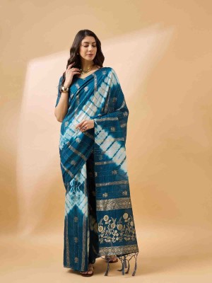 Blissta Woven Bandhani Cotton Blend Saree(Dark Blue)