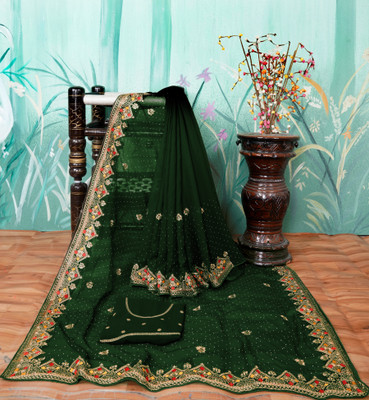 BATHANI CREATION Embroidered Bollywood Georgette Saree(Green)