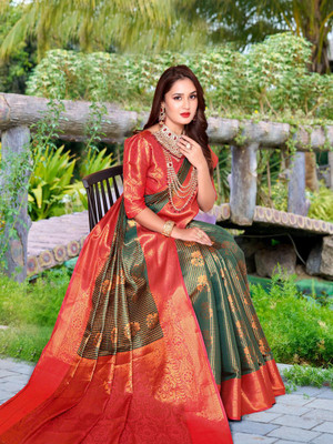 jayant creation Printed Daily Wear Silk Blend, Jacquard Saree(Green)