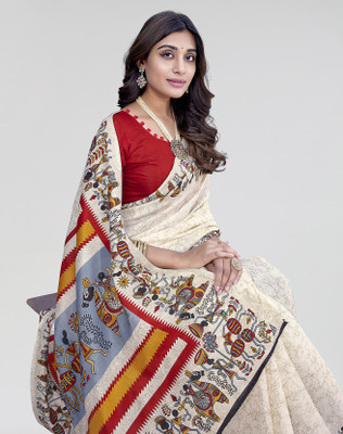 ANIRAV Printed Mysore Art Silk Saree(Orange)