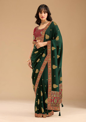 SANSKAR TEXTILE Embroidered Bollywood Georgette Saree(Green)