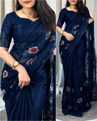 Tasrika Embroidered Bollywood Chiffon Saree(Blue)