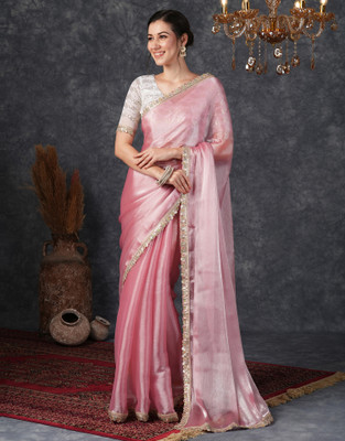 Satrani Dyed, Embellished Bollywood Jimmy choo, Chiffon Saree(Pink)