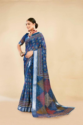 Rachna Printed Daily Wear Linen Saree(Dark Blue)