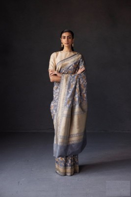 Radha Rani Fashion Self Design Banarasi Silk Blend Saree(Grey)