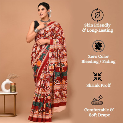 Tetarwal Printed Daily Wear Pure Cotton Saree(Multicolor)