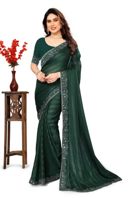 VEERAIVA Embroidered, Self Design Bollywood Chiffon Saree(Green)