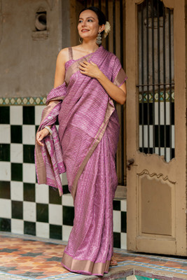 MIRCHI FASHION Printed, Embellished Bollywood Cotton Silk, Silk Blend Saree(Pink, White)