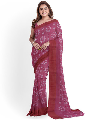 aslisanskriti Printed Bandhani Cotton Blend Saree(Pink)