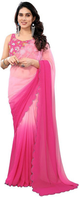 ROOP SUNDARI SAREES Embroidered, Solid/Plain Bollywood Georgette Saree(Pink, Multicolor)