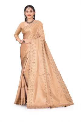 paghadal Embellished Bollywood Satin, Silk Blend Saree(Gold)