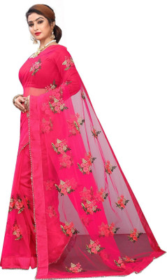 CHHELAJI Embroidered Bollywood Net Saree(Pink)