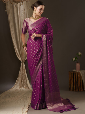 Sareemall Polka Print Kanjivaram Georgette Saree(Magenta)