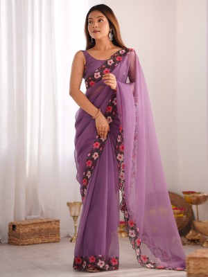 Sareemall Embroidered Bollywood Tissue Saree(Purple)