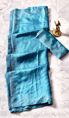 Dharam Creation Embellished Bollywood Georgette Saree(Light Blue)