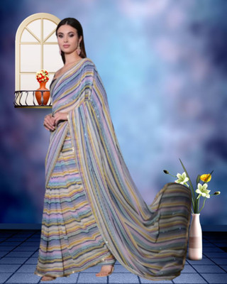 JAYAMENTERPRISE Striped Bollywood Georgette Saree(Blue)