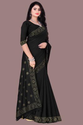 Rudra Fab Self Design Daily Wear Chiffon, Lace Saree(Black)