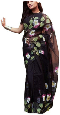 ROOP SUNDARI SAREES Digital Print Bollywood Organza Saree(Black, Multicolor)