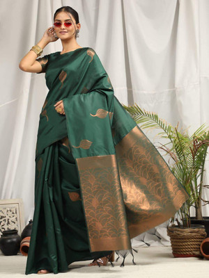 SGF11 Solid/Plain Kanjivaram Pure Silk, Art Silk Saree(Green)