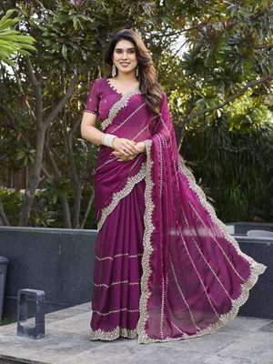 TTH Embroidered Bollywood Jimmy choo Saree(Purple)