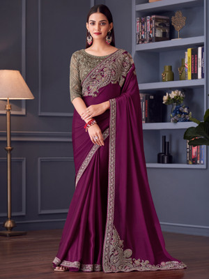 Sareemall Embellished Bollywood Satin Saree(Magenta)