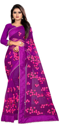 RADHE ENTERPRISE Embroidered Bollywood Net Saree(Purple)