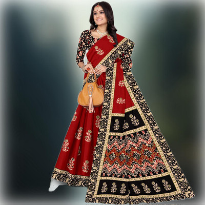 KAVACH TEXTILE Printed Daily Wear Pure Cotton Saree(Red)