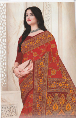 Bollytrend Graphic Print Bollywood Georgette, Silk Blend Saree(Red)