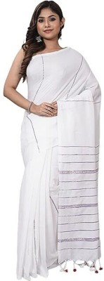 Oishani Saree Ghor Self Design Handloom Pure Cotton Saree(White)