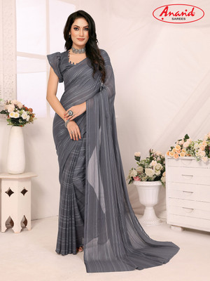 Anand Sarees Solid/Plain Bollywood Satin Saree(Grey)