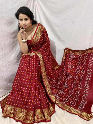AK Fashion Printed Bandhani Art Silk Saree(Red)