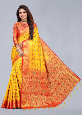 PICKWELL Self Design Banarasi Cotton Silk Saree(Multicolor)