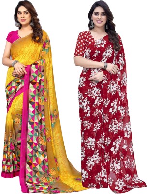 Anand Sarees Printed Daily Wear Georgette Saree(Pack of 2, Mustard, Red)