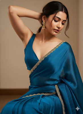 Tokyo Fashion Solid/Plain Handloom Jimmy choo Saree(Blue)