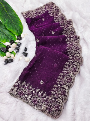 AMBUJAINTERNATIONAL Embellished Bollywood Net Saree(Purple)