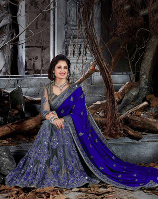 b bella creation Embellished Bollywood Net Saree(Blue)